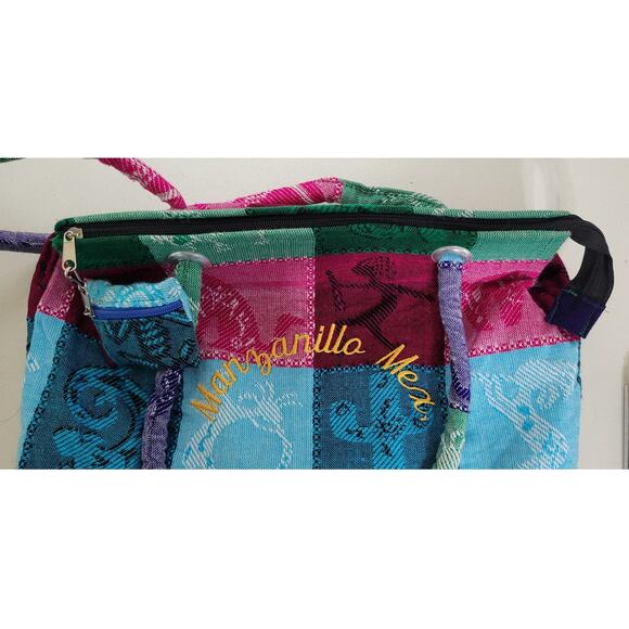 Manzanilla Mexico Tote Bag Colorful Zippered Tote Bright Fun Large Funky Tote - Picture 6 of 8